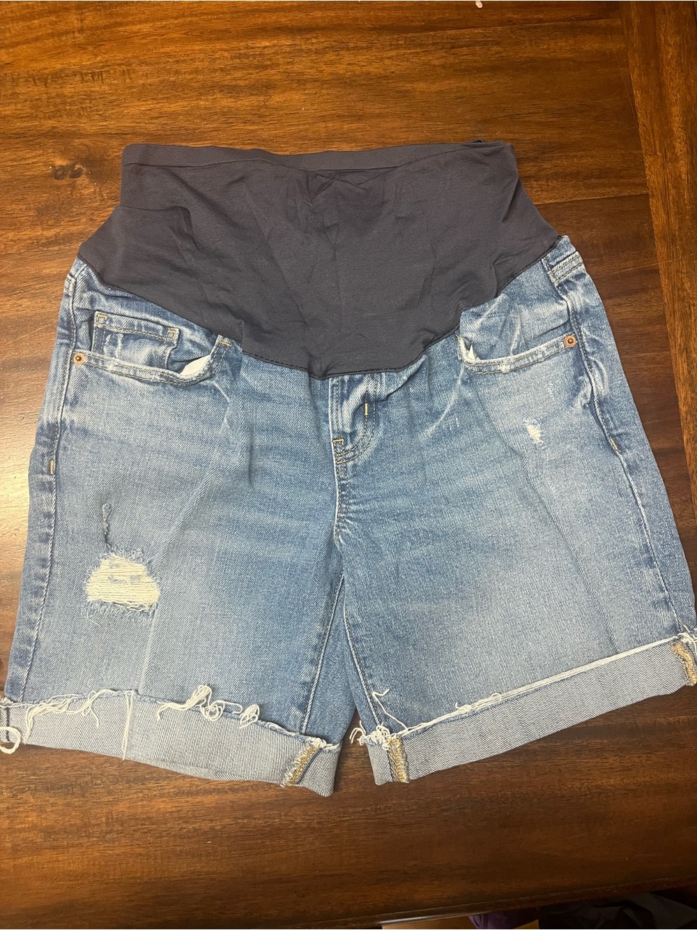 Maternity Denim Jean Shorts with Over The Belly Stretch Waistband Sz 10
